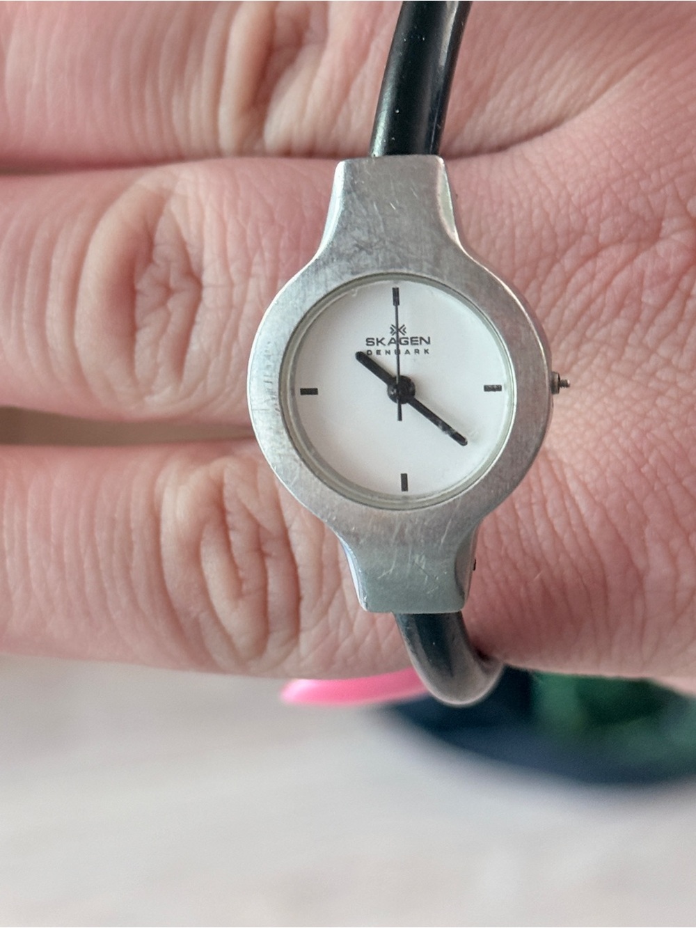 Skagen Stainless Steel Case White Dial Watch with Black Band